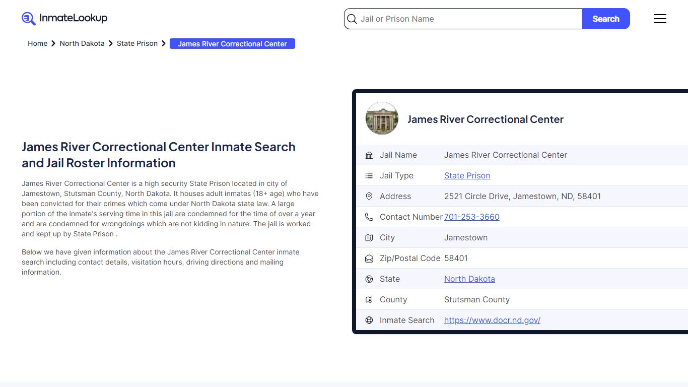 James River Correctional Center Inmate Search - Inmate Lookup